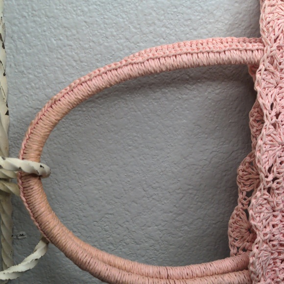 Vintage Charter Club Pink Straw Bag Purse Flower Buds Preppy Cottagecore - Picture 6 of 11